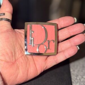 Dior Coral-Pink Compact Blush with Silver Logo Case
